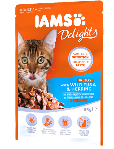 IAMS DELIGHTS Pouches WITH WILD TUNA AND HERRING IN JELLY