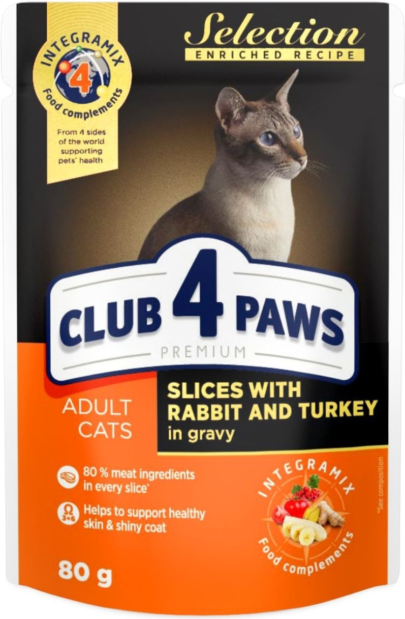 CLUB 4 PAWS Premium slices Pouches with Rabbit and Turkey in Gravy