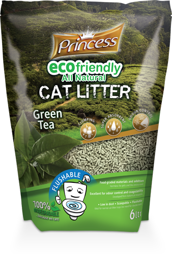 Princess Eco Biodegradable Flushable cat litter Green Tea 6L petshopmalta