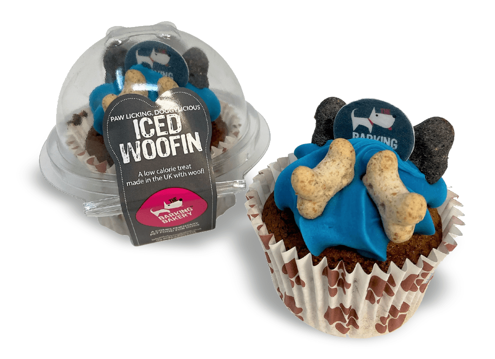 The Barking Bakery Carob Woofin with Blue Frosting