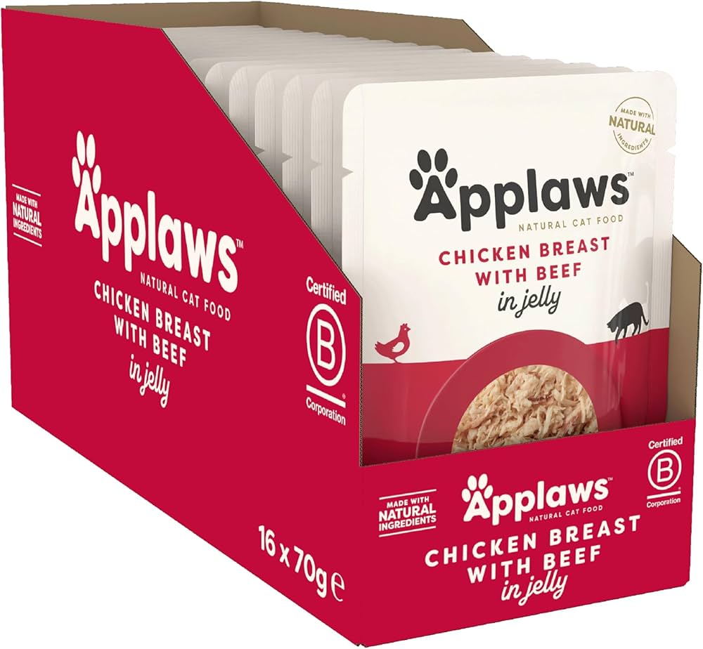 Applaws Pouches Tender Chicken Breast with Beef in tasty Jelly (1 box, 16 pcs)