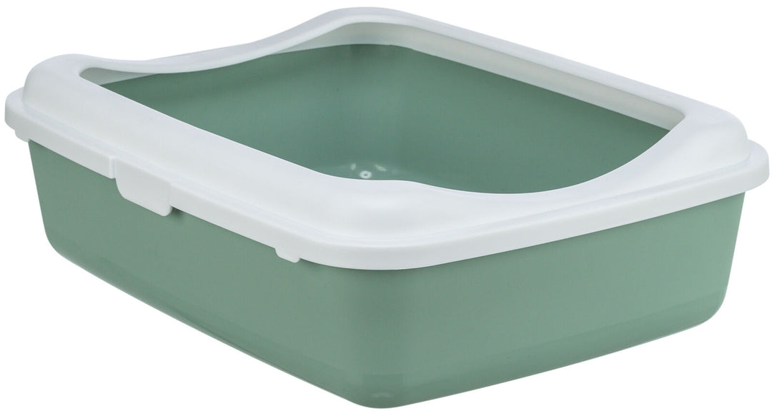 Classic cat litter tray, with rim, 37 x 15 x 48 cm, sage/white